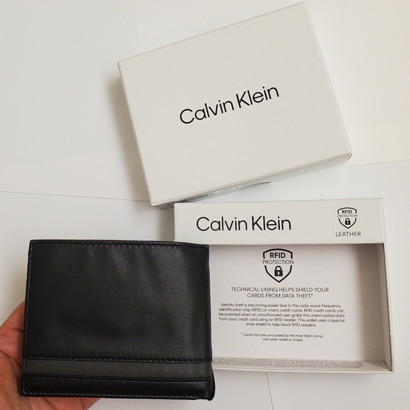 New Calvin Klein black mens real leather wallet - Picture 8 of 9